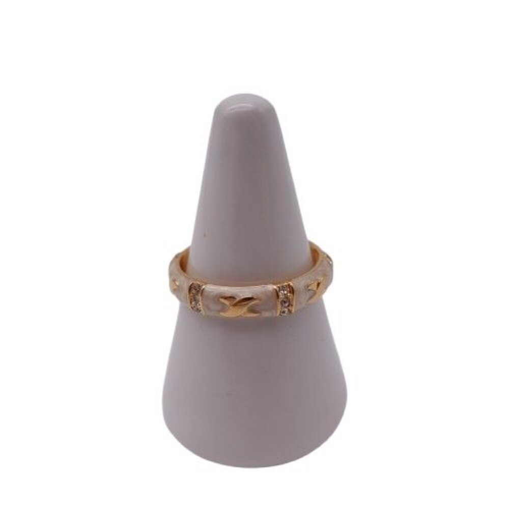 Lauren G Adams Cream Enamel CZ And Gold Tone Band Ring Fashion Jewelry